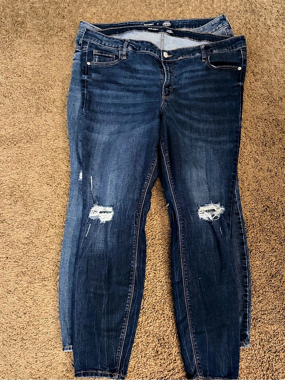 Old Navy Mid-Rise Rockstar Super Skinny Distressed Jeans Blue